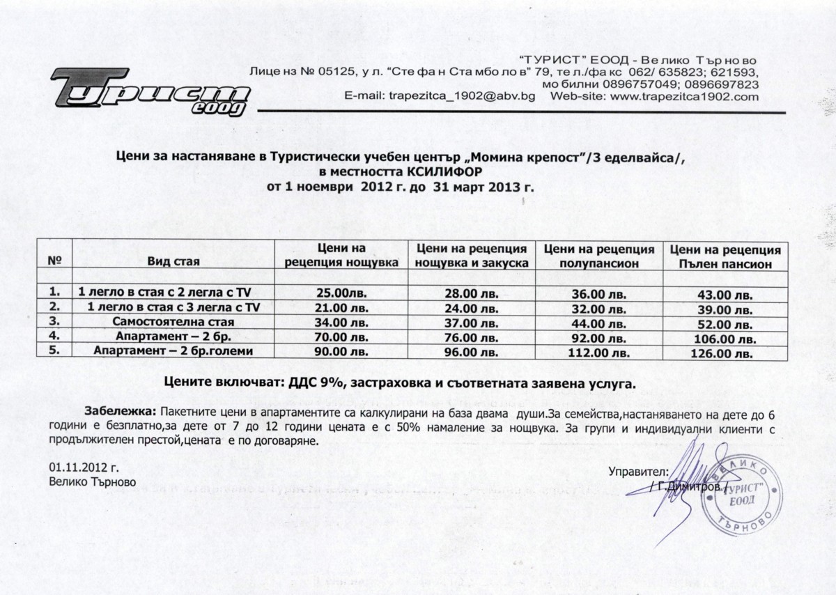 Цени за настаняване